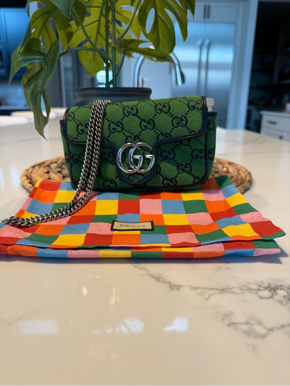 Gucci GG Marmont Super Mini Green GG Canvas Crossbody Bag